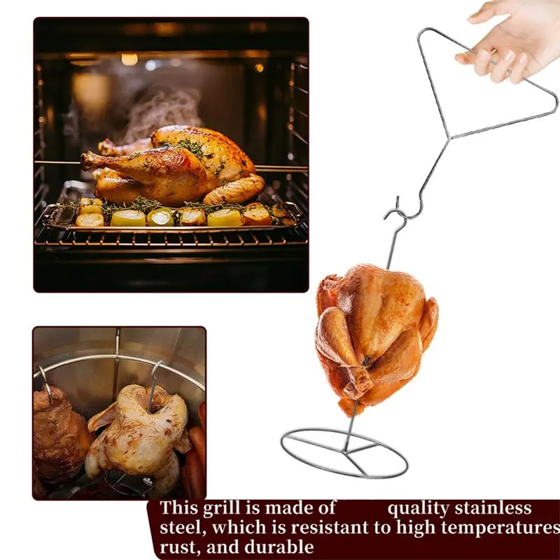 

Набор для жарки индейки и курицы на День Благодарения и другие праздники: решетка для фритюра с вертикальным подъемным крюком для шампуров из нержавеющей стали
