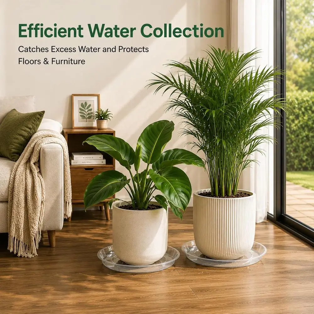4 Pack Clear Plastic Plant Saucers, 16-22 Inch Durable Trays, No Holes for Plant Water Collection