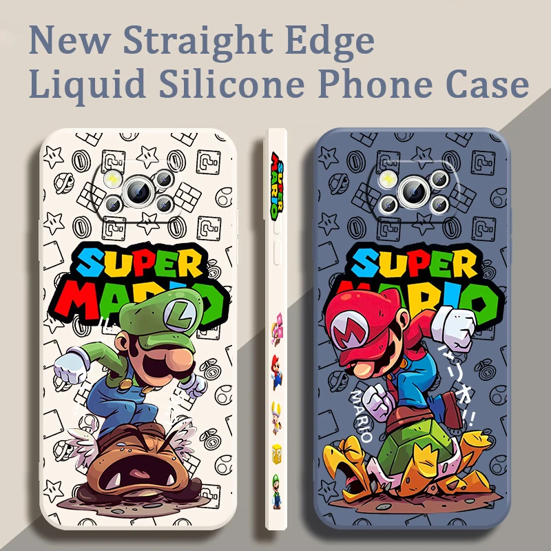 S-Super M-Marios B-Bros Liquid Left Rope For Xiaomi Mi Poco X6 X5 X4 X3 M6 M5 M5S M4 M3 F5 F4 F3 Pro 5G Cover Phone Case