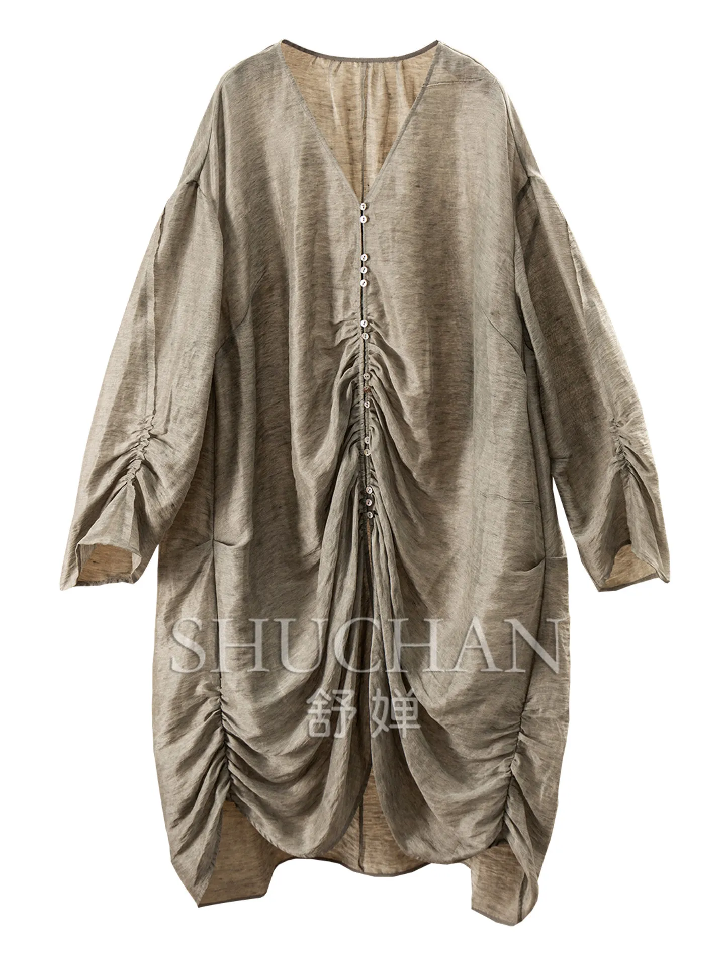 Long Blouse Slack High Order Aesthetics, Method Yamamoto Pleated Flax Fried Medium and Long Shirt Women's E131