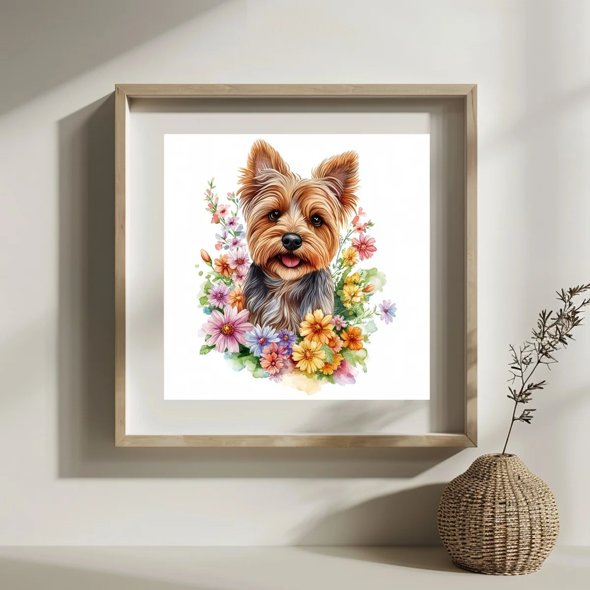 1 Stück 30x30 cm/11,8 Zoll, 11Ct/14Ct Kreuzstich-Set, DIY Valentinstagsgeschenk, Stickerei-Set für Festlichkeiten, Yorkshire Terrier Blumen – Detail 2