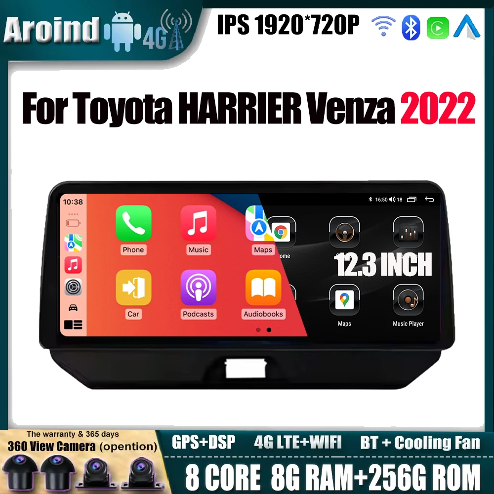 

12.3Inch Carplay Android Auto For Toyota HARRIER Venza 2022 IPS Screen Multimedia Video Player Navigation GPS Tools 4G LTE wifi