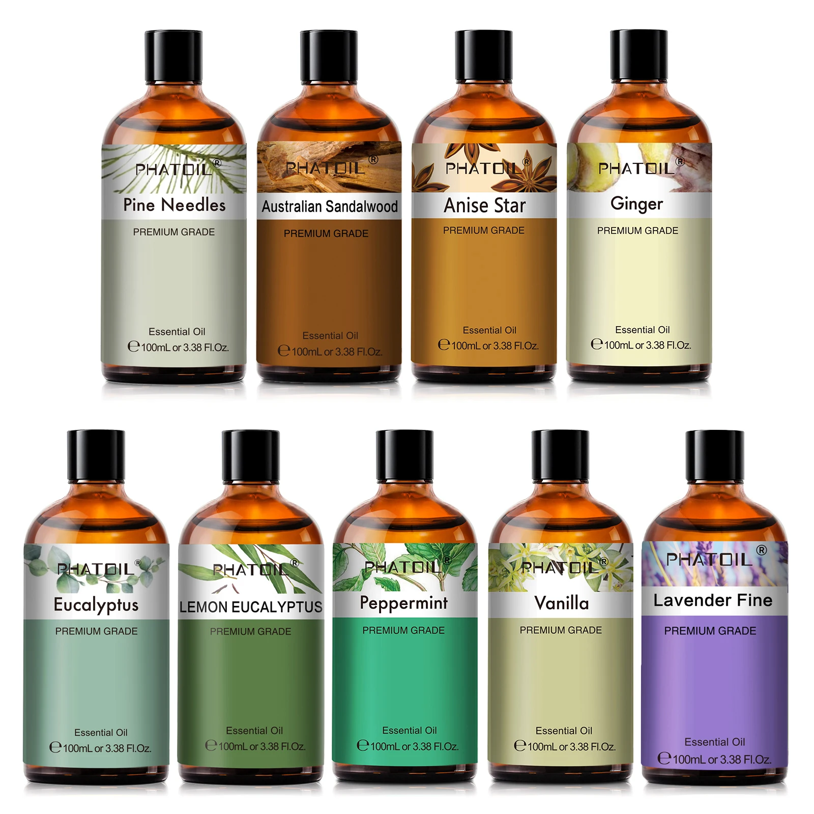 

PHATOIL 1/2/3pcs 100ml Aromatherapy Essential Oil Lemon Eucalyptus Pine Needles Lavender Australian Sandalwood Aroma Oils