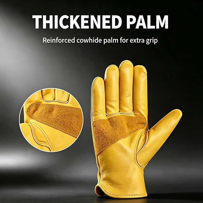 Men's First-Layer Cowhide Outdoor Cycling Non-Slip Wear-Resistant Gloves Gardening Outdoor Camping Original Leather Lining Gloves
