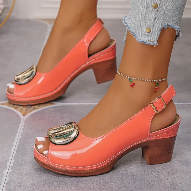 Sommer Neue Damen Mode Metall-Hochabsatz-Sandalen Gladiator Lässige Vielseitige Peeptoe-Sandalen Römische High Heels Damenschuhe – Detail 2