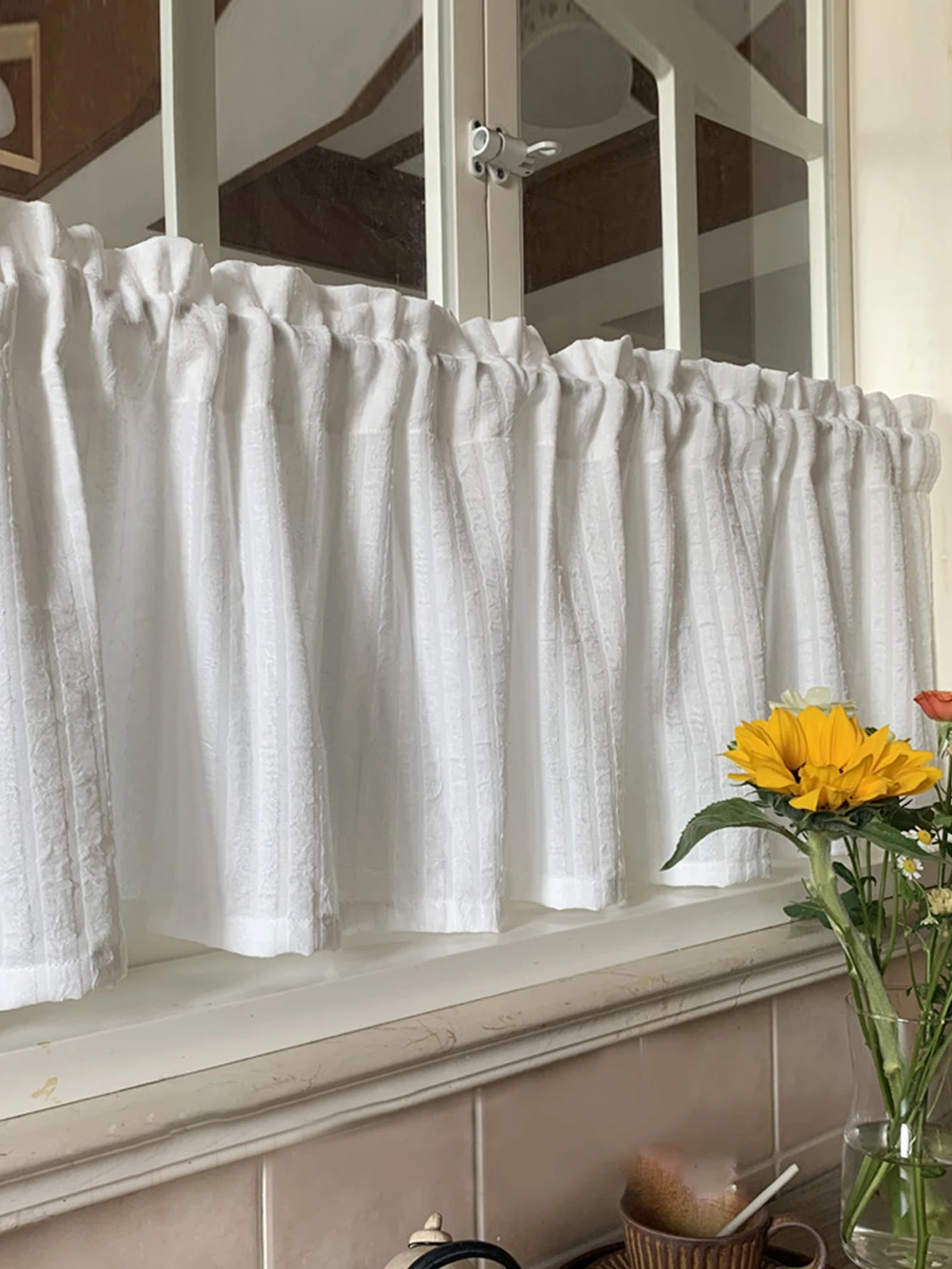 

Nordic minimalist American style opaque white screen door curtain, half curtain, short curtain, window screen, floating window