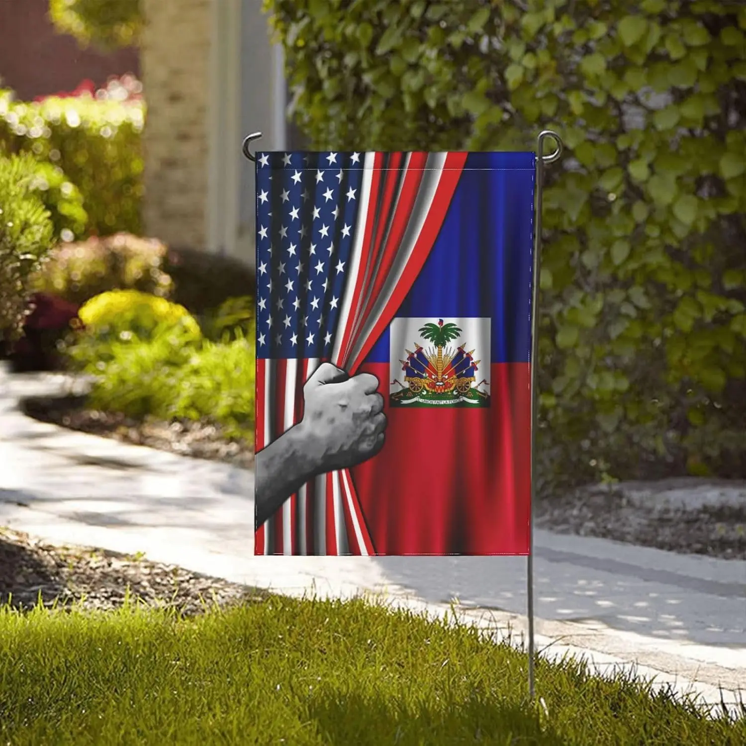 Haiti Haitian American Usa America Friendship Garden Flag 12x18 Double Sided Printed 100d Polyester Lightweight Outdoor Welc PPZ