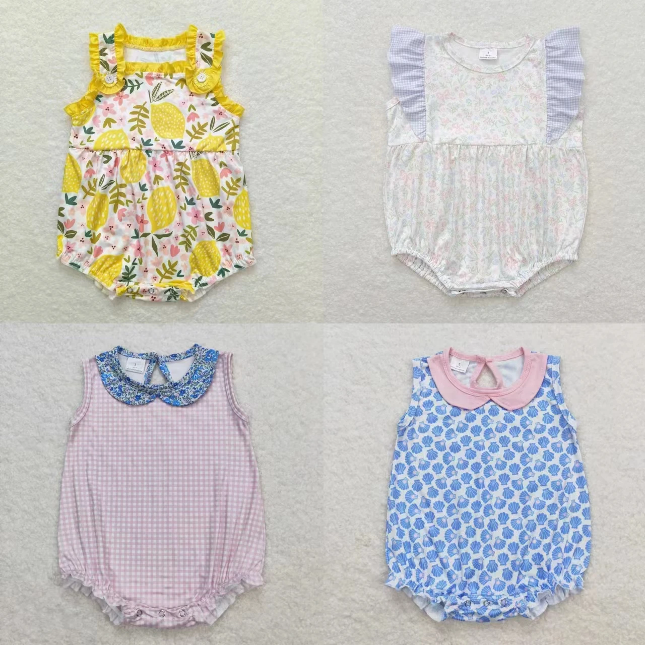 

Wholesale Newborn Romper Baby Girl Summer Floral Shells Jumpsuit Kids Toddler Sleeveless Bubble One-piece Clothing