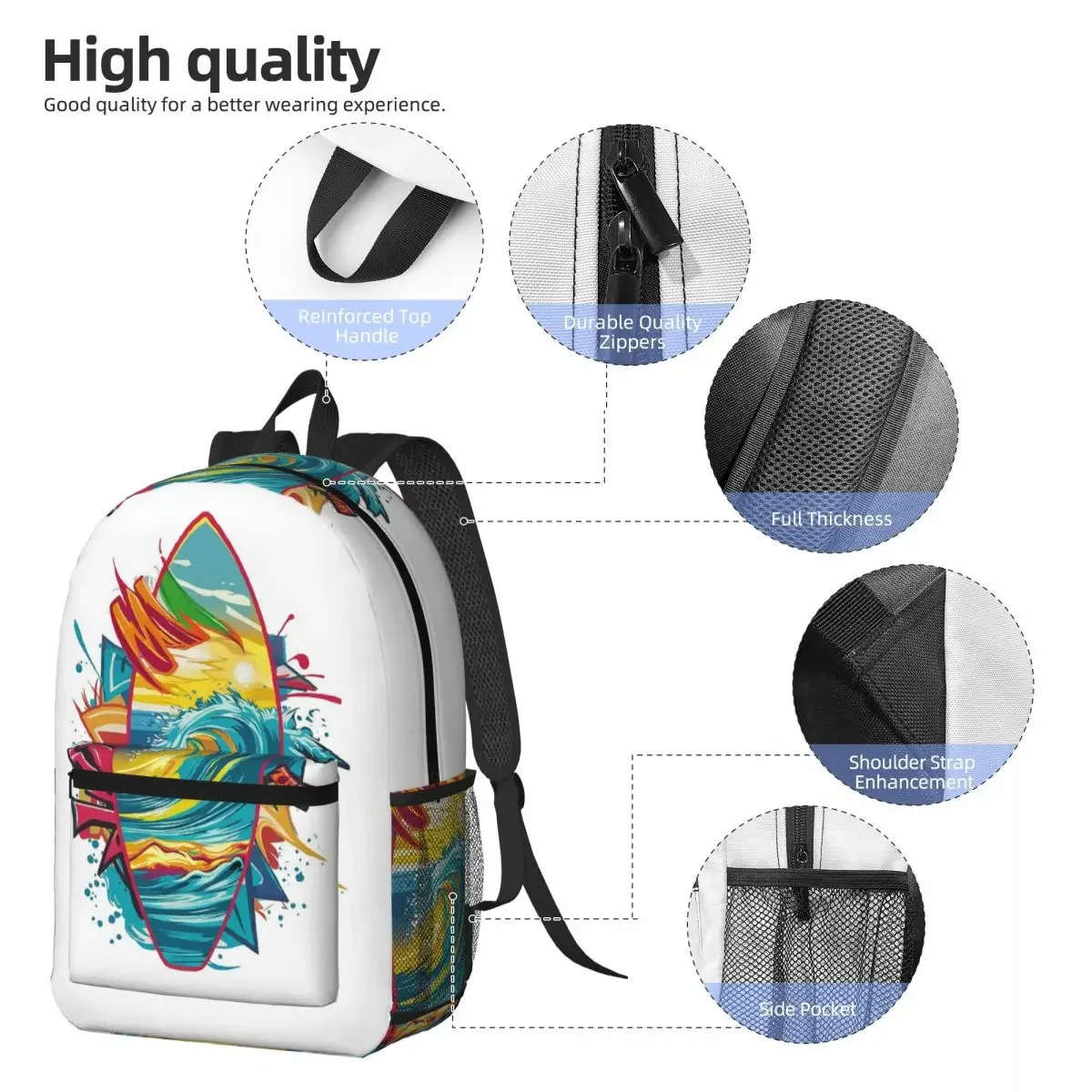 Surf Theme Surfboard And Wave Graphics Backpack Boys Girls BookBag Children School Bag Laptop Shoulder Bags for Men Women