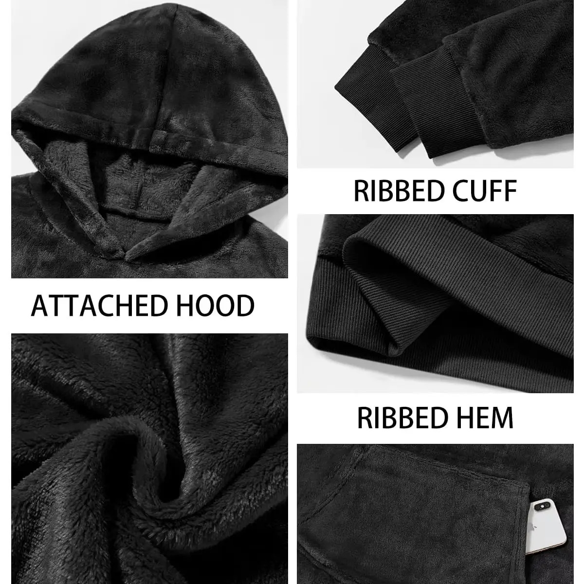 Men\'s Puffer Hooded Sweatshirt Winter Double sided Plush Hoodie with Pocket Arctic Velvet Warm Hooded Sport Outerwear