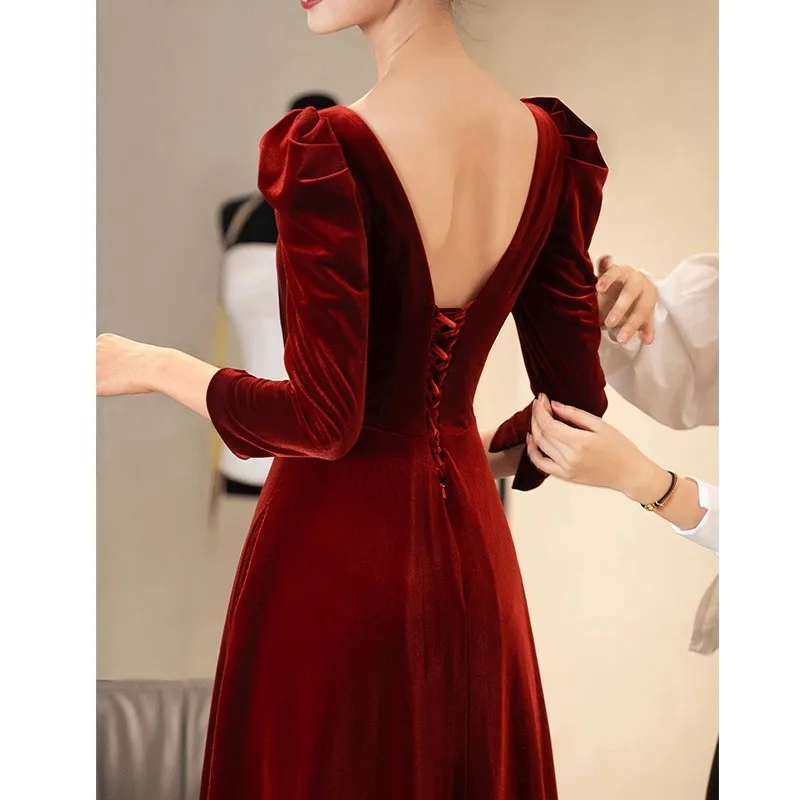 Toasting wine red haute couture new velvet dress