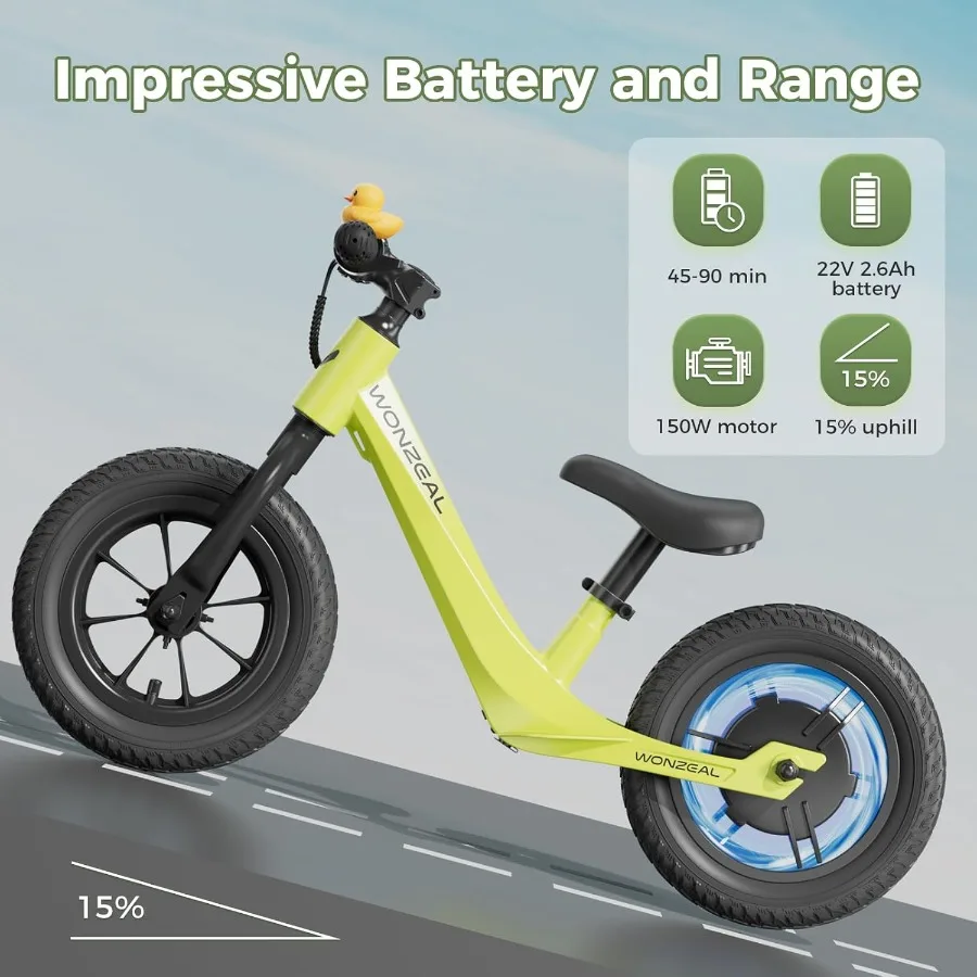 電動バランスバイク 3～5歳向け 150W 幼児用バランスバイク 12インチ空気入りタイヤ 調節可能なシート付き