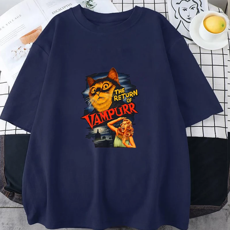 The Return Of Vampurr Cat Pattern Retro Men Women T-Shirt Oversize Neutral Tshirt Breathable Loose Short Sleeve Tee Fashion Top
