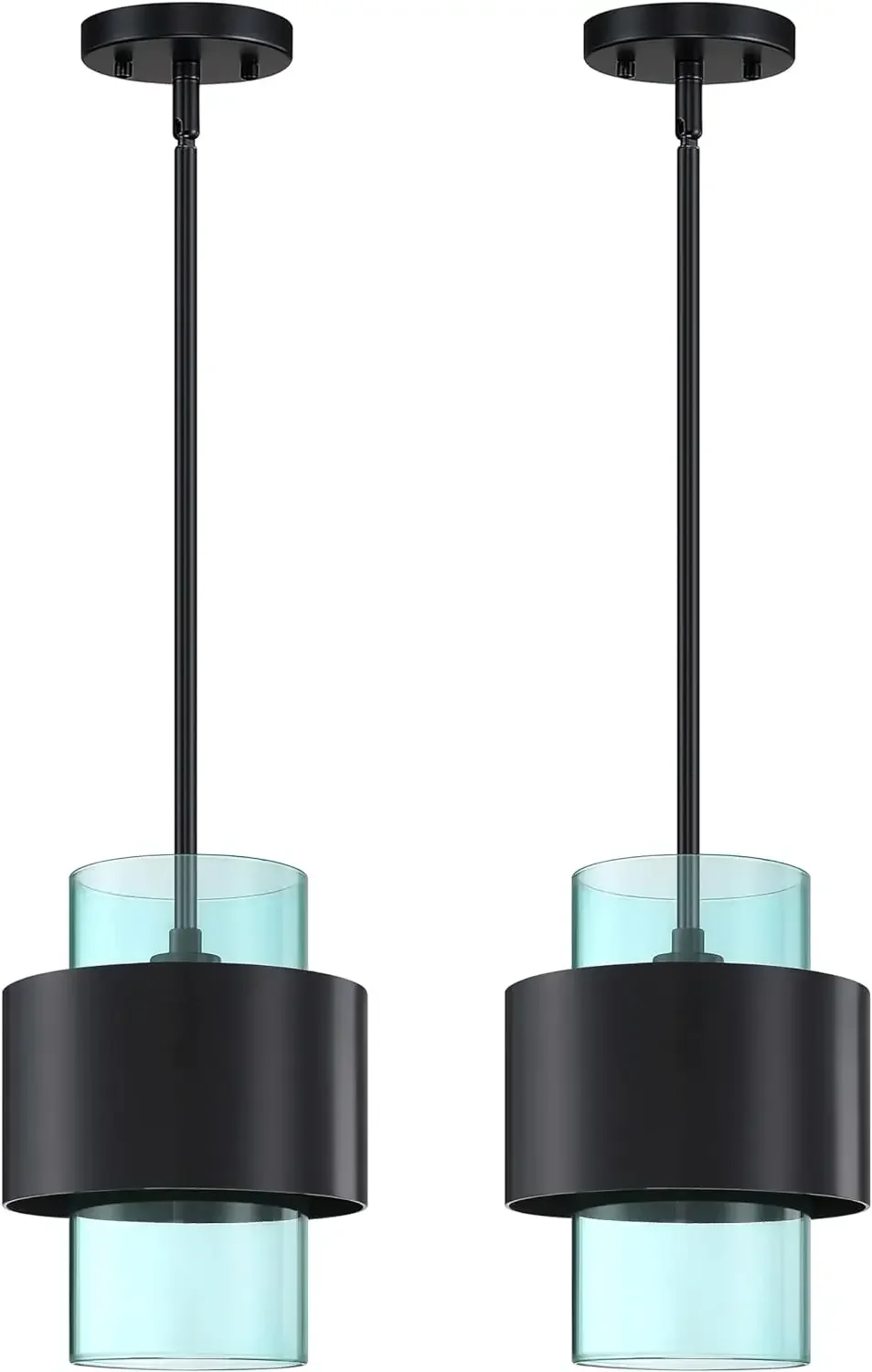 

Pendant Light 6" Drum Glass Shade Pendant Ceiling Light Rod Fixtures Modern Farmhouse Dinning Over Sink (Ancient Green Glass)