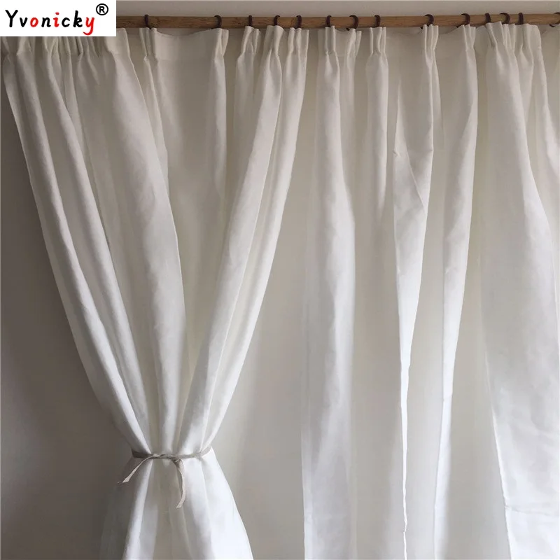 Solid White Semi-blackout Curtains for Living Room, Bedroom Modem, Simple Flax Hemp Window Treatments for Cafe