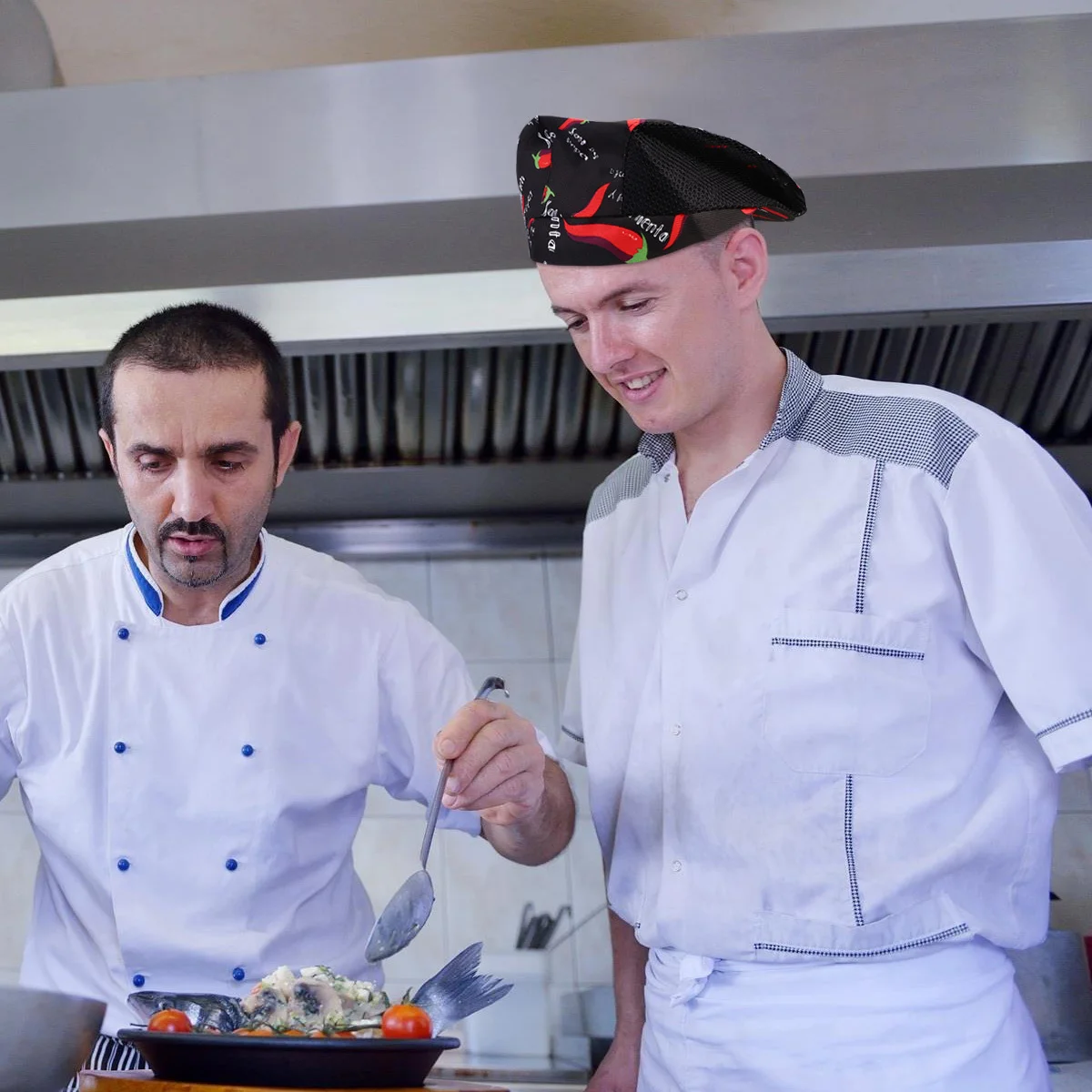 Béret de Chef en coton, 2 pièces, casquette de cuisine confortable, Absorption de la sueur, casquette de cuisine pour serveur, Restaurant, chapeau de Chef de cuisine