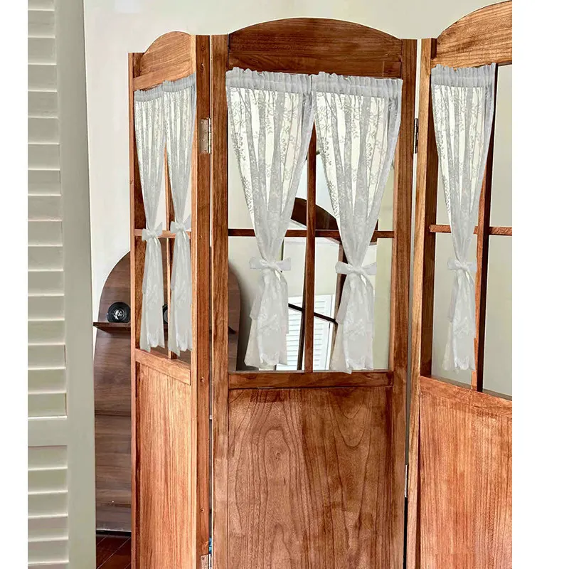 French country retro folding screen gauze curtain ins wind solid wood mobile partition