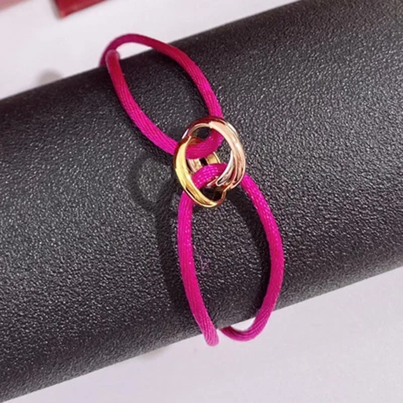 Drie Ringen Liefde Vriendschap Verstelbare Touw Gevlochten Armband