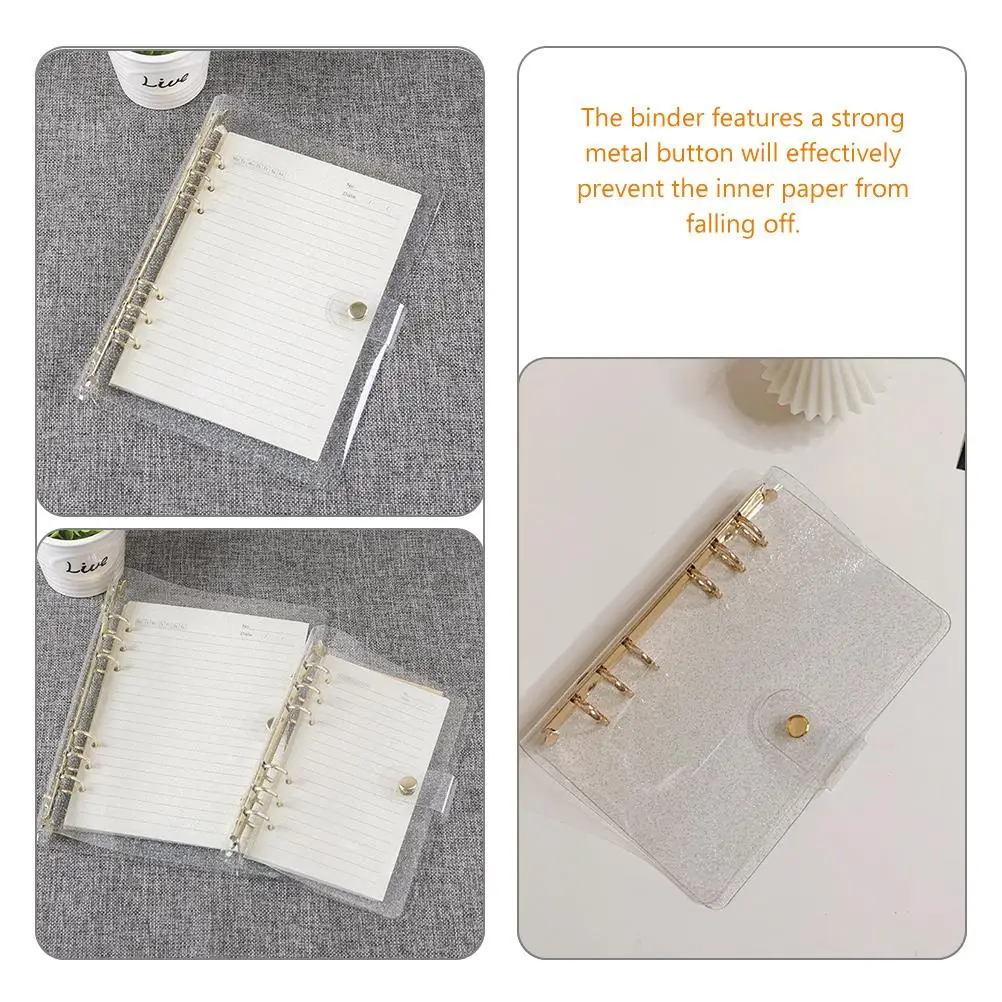 Glitter Binder Work Small Notepad Binders A5 Ring Folder Refillable Notebook Pvc for Planners Clear
