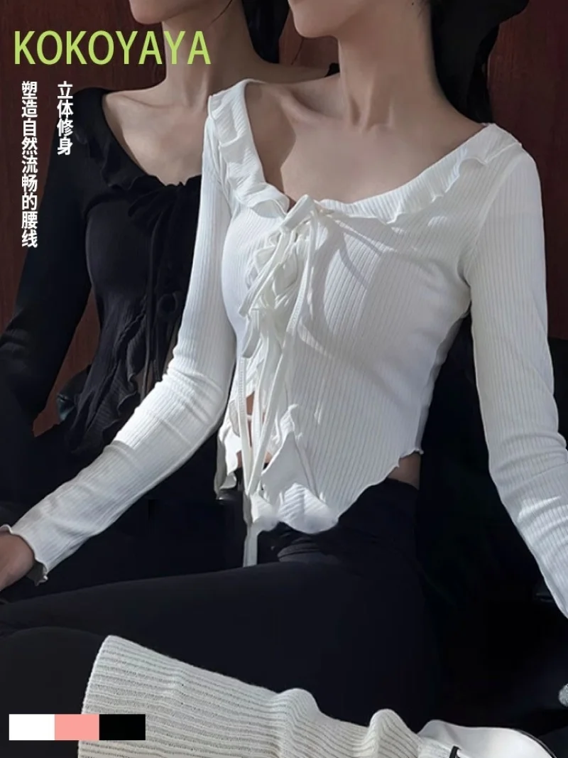 

Облегающая одежда для йоги, футболка с длинными рукавами, женский кардиган для пилатеса, весенне-летний дизайн на шнуровке, топ в стиле Pure Desire с деревянными ушками