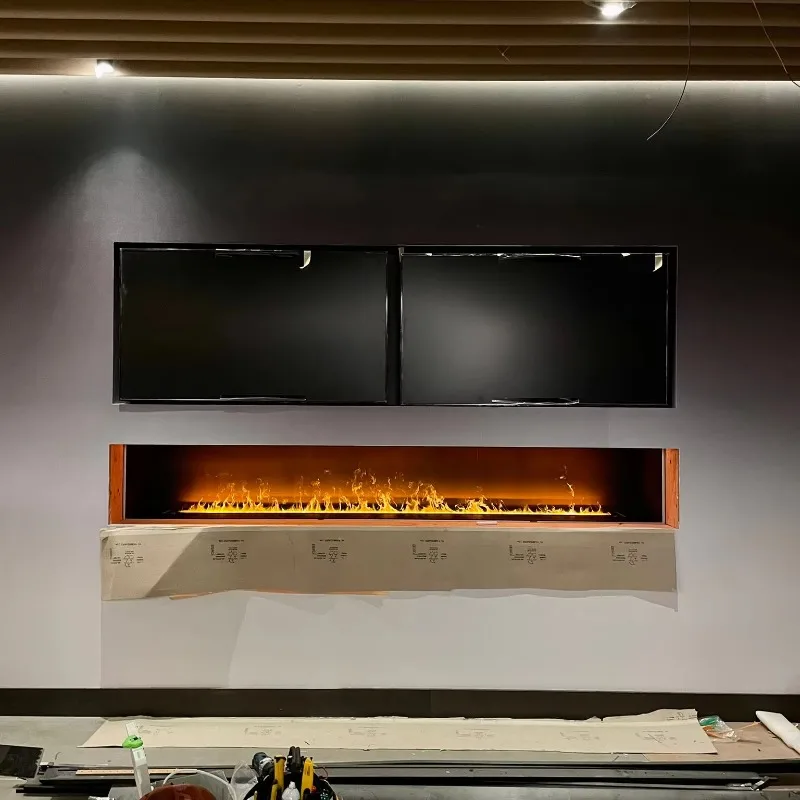 

Modern Electric Fireplace Insert Indoor Floating Water Vapor With Linear Burner For Home Apartment Use Remote Control Function