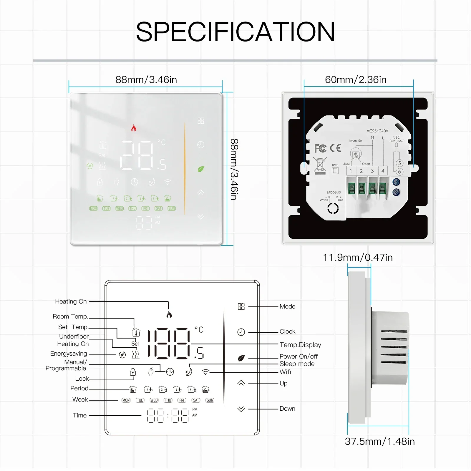 Moes WiFi น้ำ/เครื่องทำความร้อนใต้พื้นไฟฟ้า Thermostat น้ำหม้อไอน้ำอุณหภูมิควบคุม Tuya/Smart Life APP Alexa Google Voice