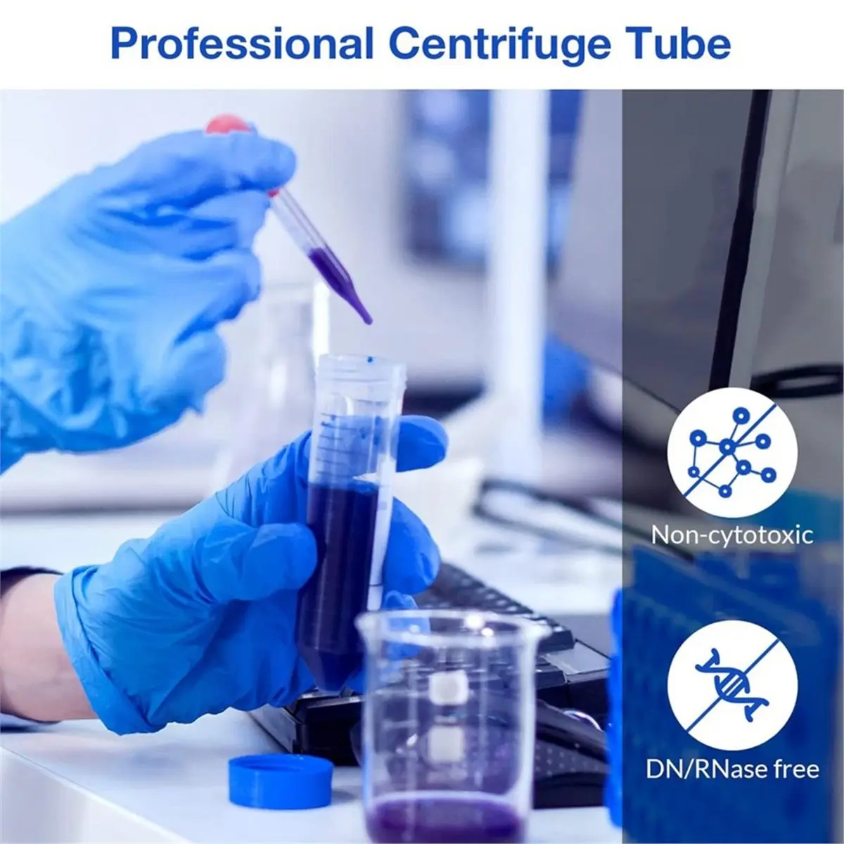 100pcs 50mL Self Standing Centrifuge Tubes with Screw Cap Lid, Lab Grade Polypropylene Plastic, Printed Graduation
