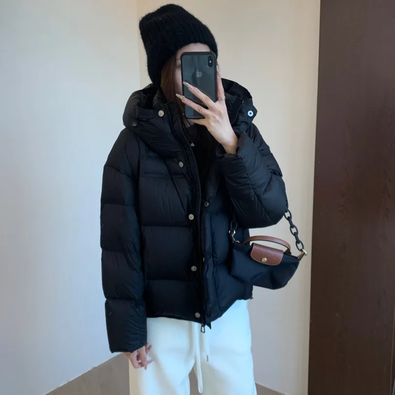 سترة نسائية أوروبية لخريف وشتاء 2025 سترة فضفاضة مضادة للرياح بغطاء للرأس دافئة وخفيفة الوزن #4