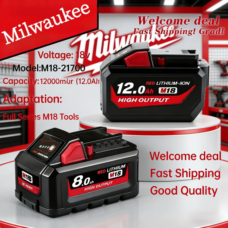 

Rechargeable 8.0Ah 12.0Ah M18 Battery,For Milwaukee 18V Tools Battery Replaces 48-11-1860 48-11-1850 Has discharge stability.