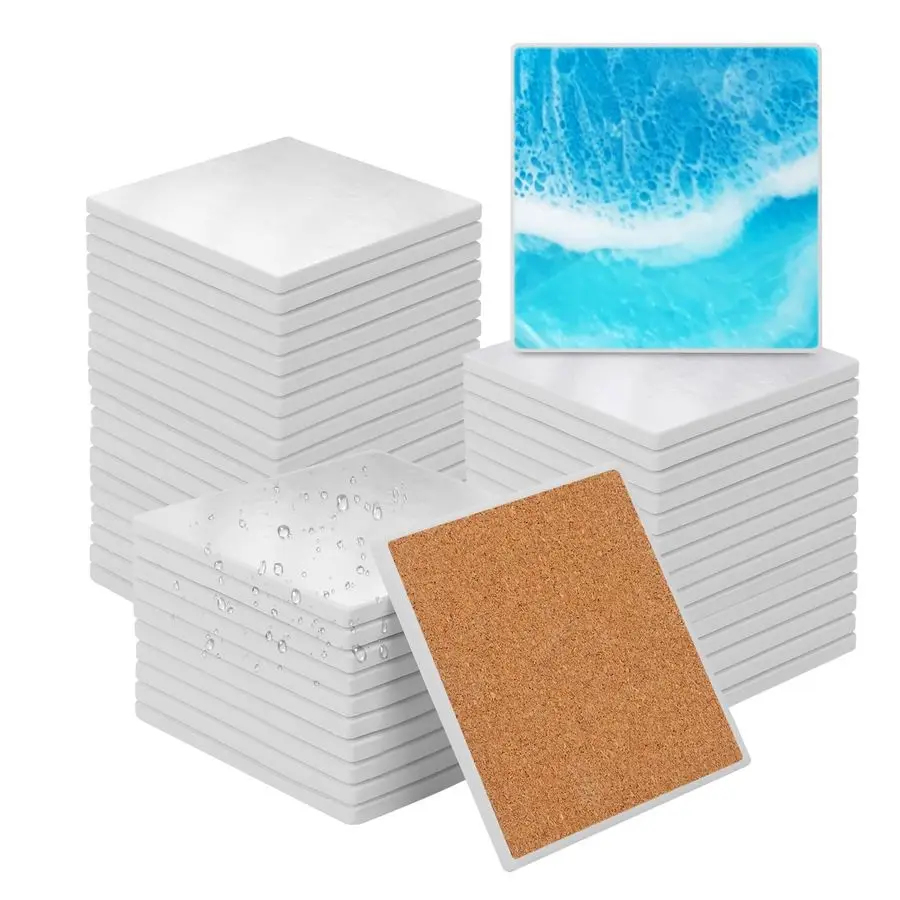 

48 PCS Sublimation Blank Ceramic Coasters with Cork Backing Pads, 4x4 Inch Square Versatile amp Decorative Glazed Ceramic Coaste
