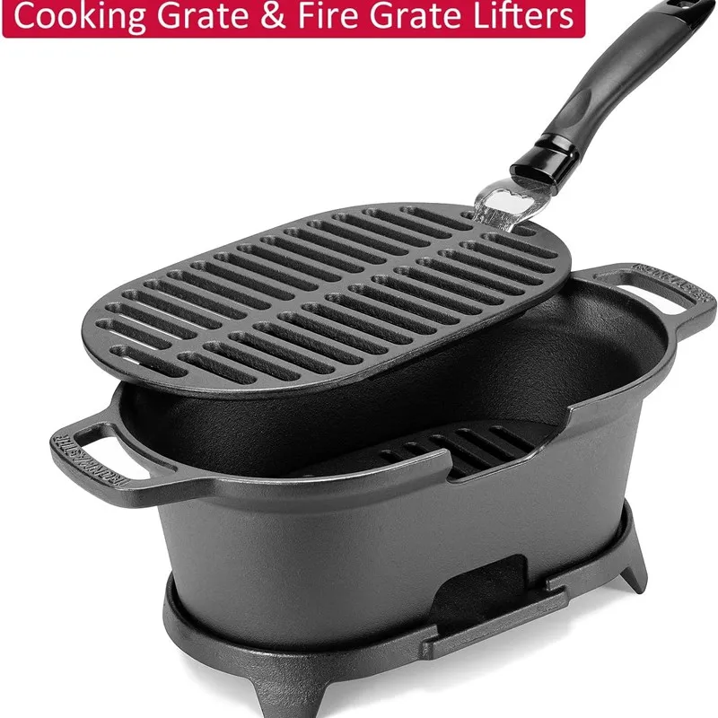 ‌Food Grade Cast Iron Charcoal Grill Outdoor Cooking Camping Portable BBQ Grill for Picnic Tailgating Backyard Party