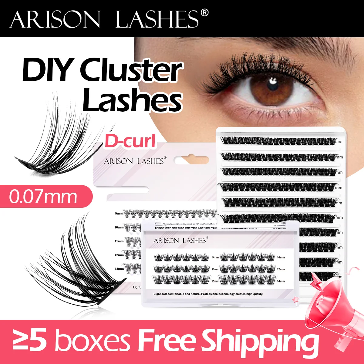 رموش عنقودية من ARISON ، شعاع مجزأ ، رموش فردية ، وصلات رموش ذاتية الصنع ، حجم 60 ، 42 ، 100 د طبيعي ، 10 ~ 100 د