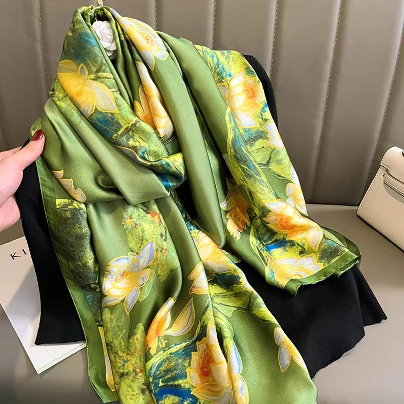 

180*90cm Brand Summer Women Scarf Fashion Quality Soft Silk Scarves Female Shawls Foulard Beach Cover-Ups Wraps Silk Bandana