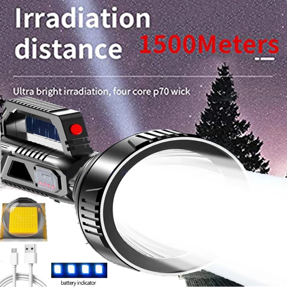 New High Power LED Flashlight Waterproof Fishing Lantern Torch USB Rechargeable Powerful Spotlight Searchlight Camping Lamp
