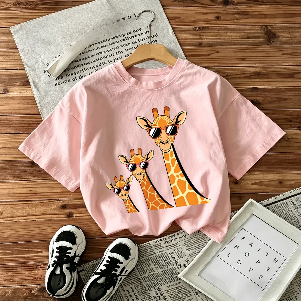 Summer Popular Children's T-shirt Loose Comfortable Soft Skin Friendly Fashionable Giraffe Print Short Sleeved Shirt