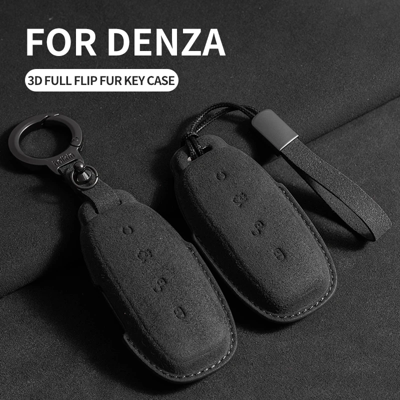 Suede Leather Car Key Case Cover For Denza EV D9 DM-i N7 N8 N9 Z9 Z9GT Auto Remote Keychain Protected Keyless Shell Accessories