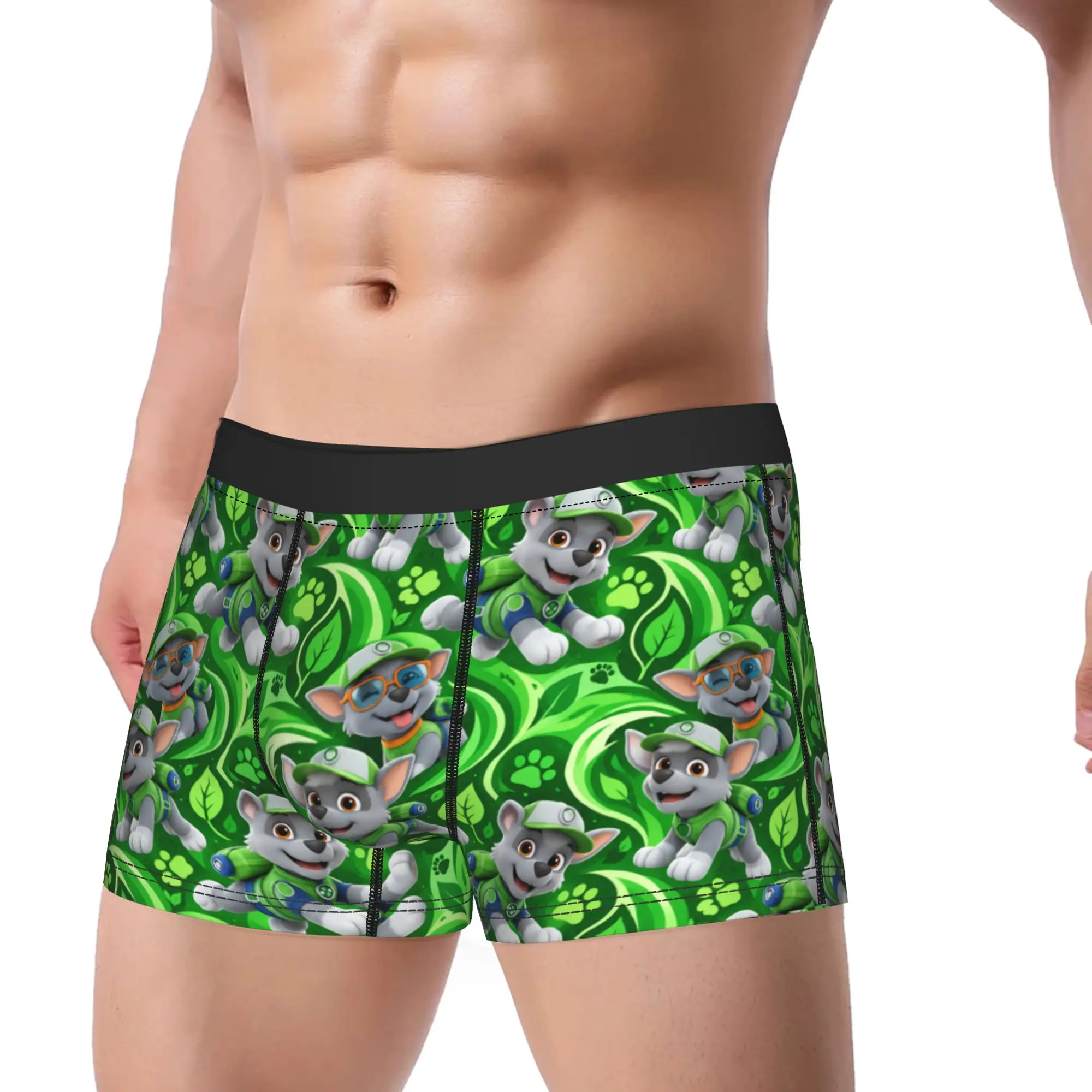 Paw Dogs Green Nature Puppy Leaf Boxer Shorts Pouch Underwear Quality Printed Shorts Briefs Novelty Men Underpants Plus Size 2XL