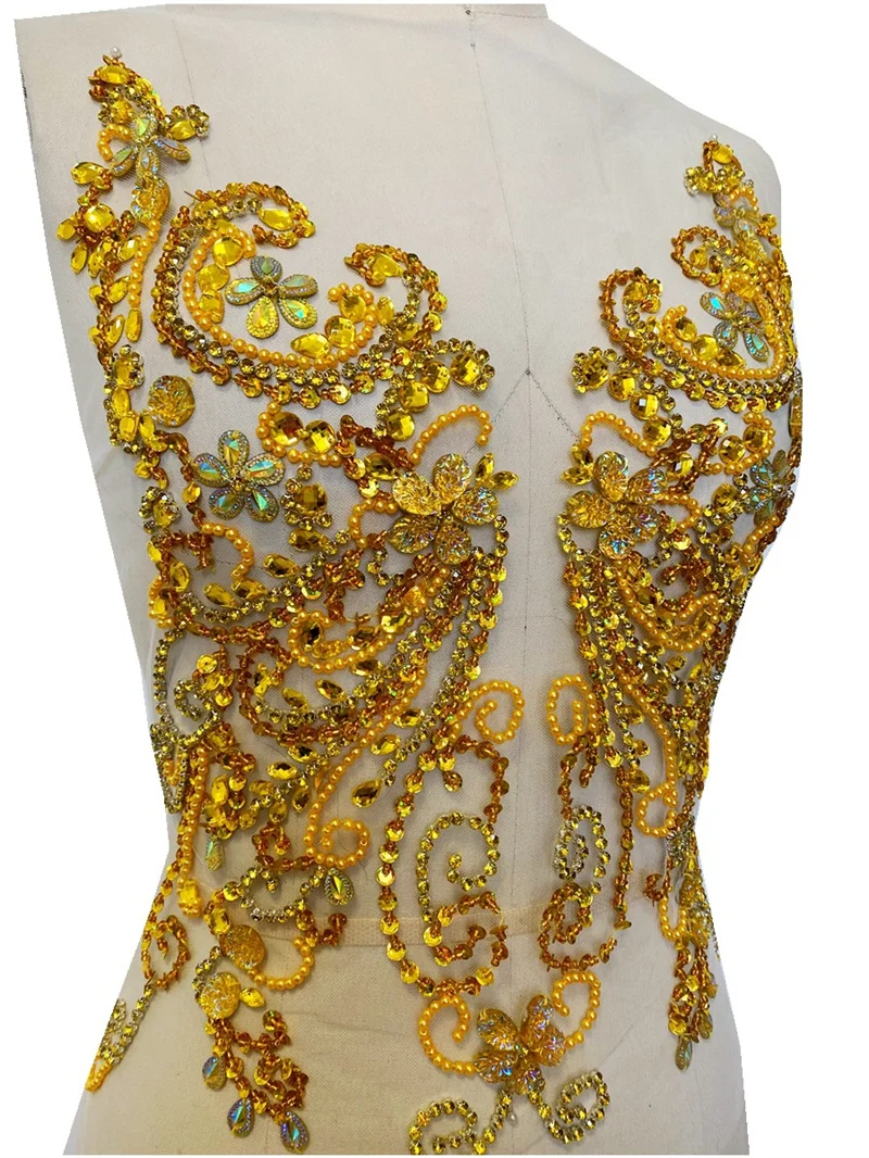 Super Sparkling Handmade Silver White Water Diamond Appliqued Material Heavy Beaded Wedding Dress Accessories Front Gown Fabric