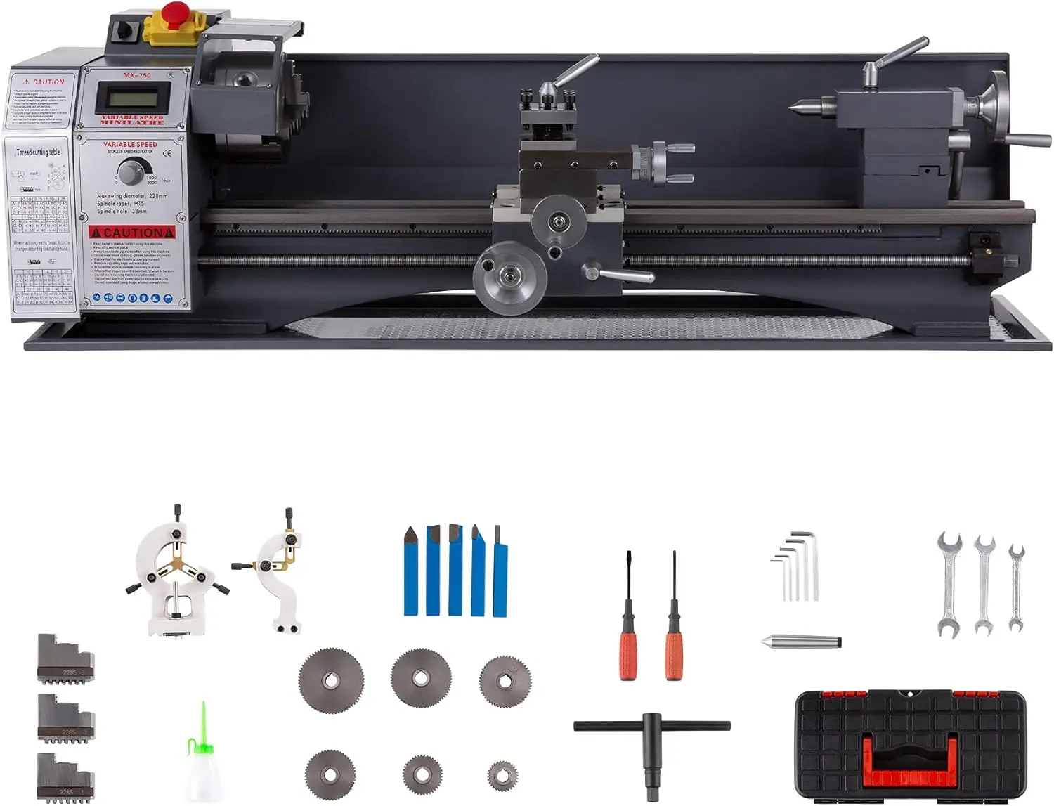 1100W Mini Benchtop Metal Lathe with Metal Gears, 9