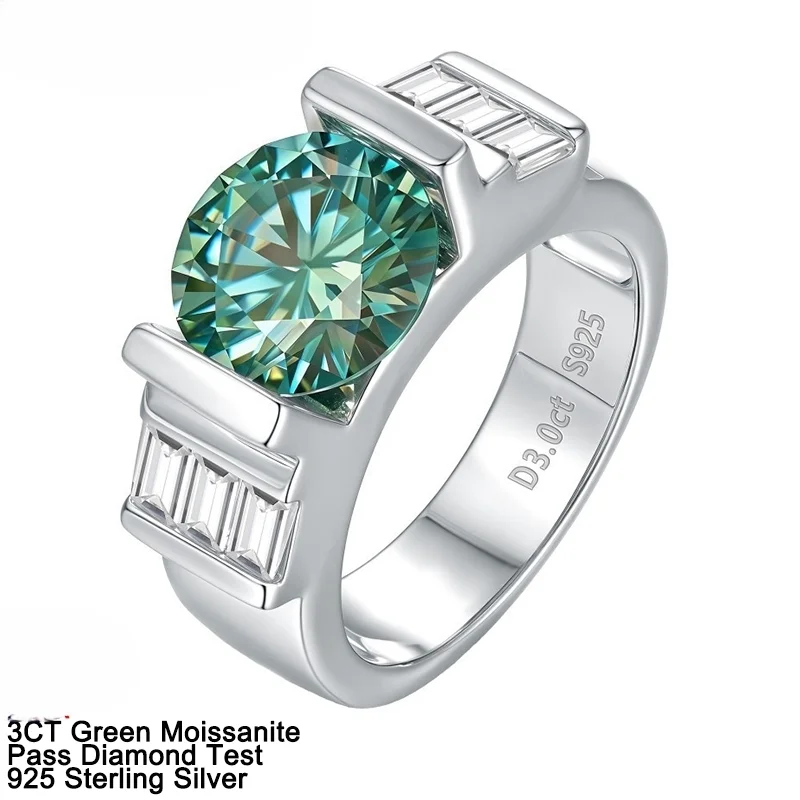 

Кольцо из стерлингового серебра 925 пробы с 3 каратами из натурального зеленого муассанита — позолоченное 18 карат, унисекс, ювелирные изделия премиум-класса в подарок