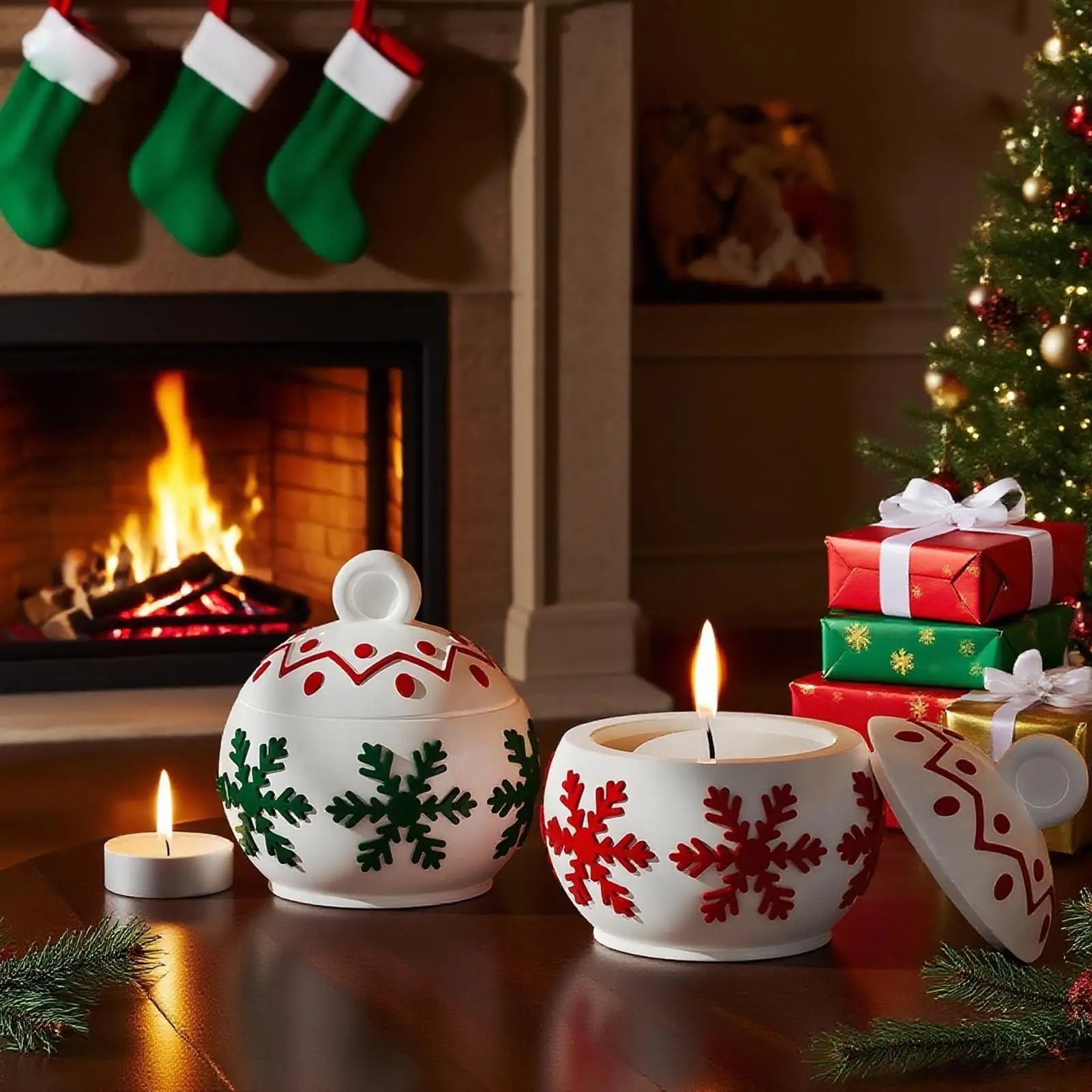 قوالب سيليكون لعيد الميلاد مع غطاء صندوق تخزين مجوهرات عيد الميلاد مع تصميم ندفة الثلج قالب سيليكون قابل لإعادة الاستخدام للحدث