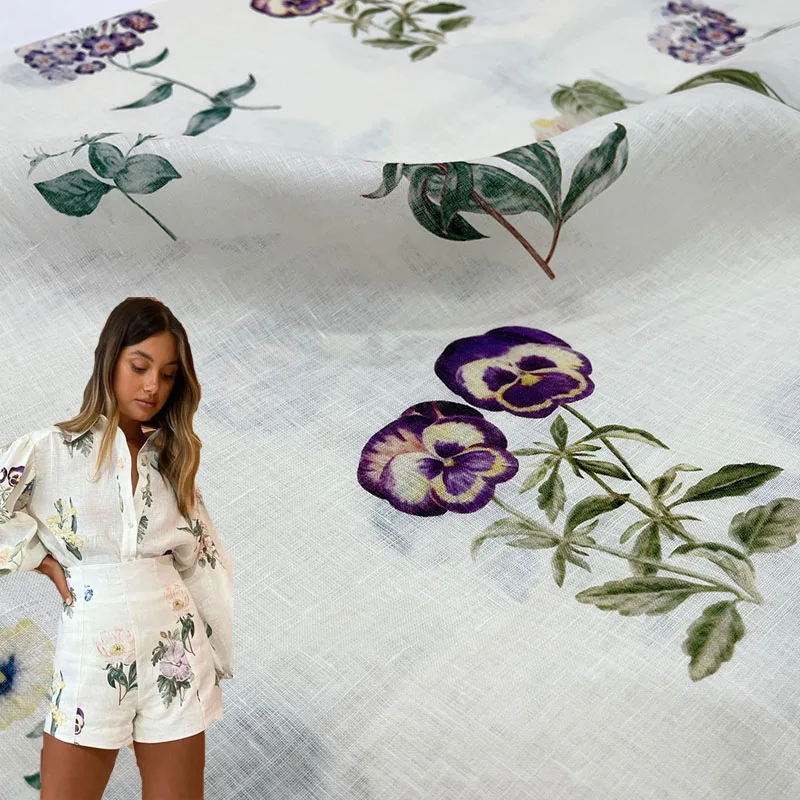 

Holiday Style Flower Pattern Printed Natural Linen Material Fabric For Women's Dress Blouse Pants Handmade DIY Sewing Material