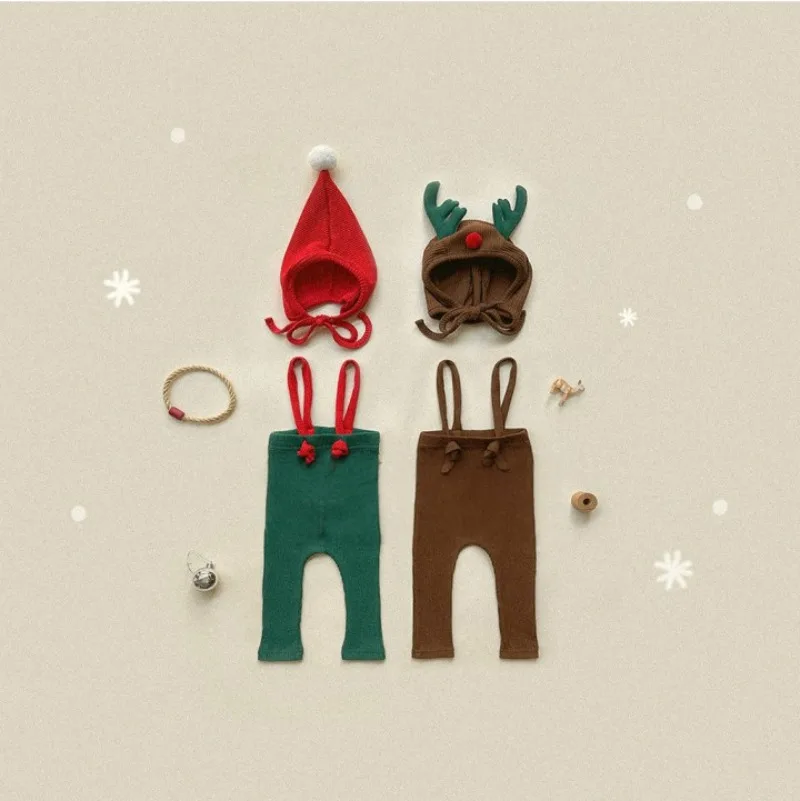 Newborn Infant Baby Christmas Elf Outfit Green Red Hat Suspender Pants Set Holiday Party Cute Romper Costume 0 24M