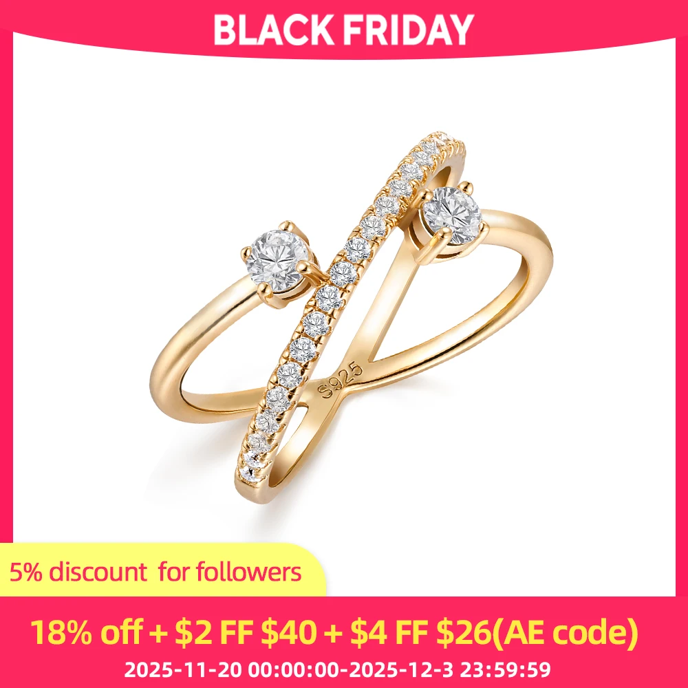 

ANDH Moissanite Double Round Rings for Women 925 Sterling Silver Crossover Design Dating Party Daily Wear Trendy Fashion Jewelry