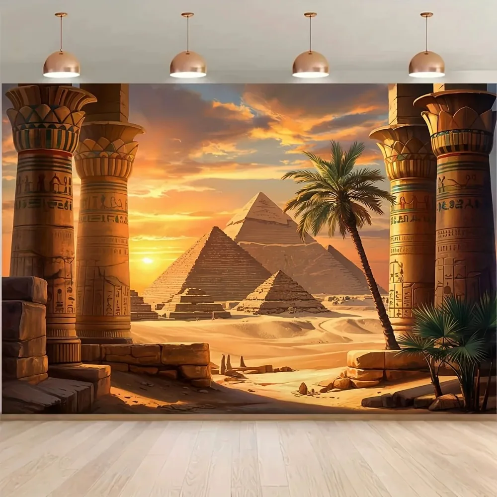 Ancient Egyptian Pillars Desert Pyramid Sunset Theme Decoration Background, Adult Birthday, Home Decoration Photography Backdrop
