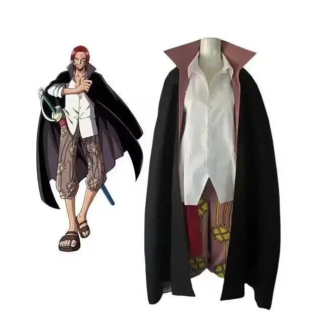 Anime Film Red Shanks Cosplay Costume pour Adultes Hommes, One Piece Tralike Coat, Full Outfit, Halloween Party, Red Hair Pirate