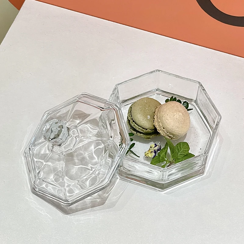 Clear Glass Jewelry Cotton Swab Box with Lid Home Dessert Fruit Yogurt Bowl Table Top Candy Cosmetics Storage Jar Home Ornament