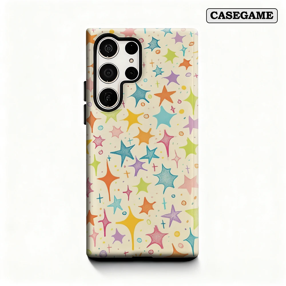 Casegame Phone Case for Samsung Galaxy S25 S26 Ultra S24 S23 Ultra Plus Shockproof Double Layer Multicolor Starburst Art Cover
