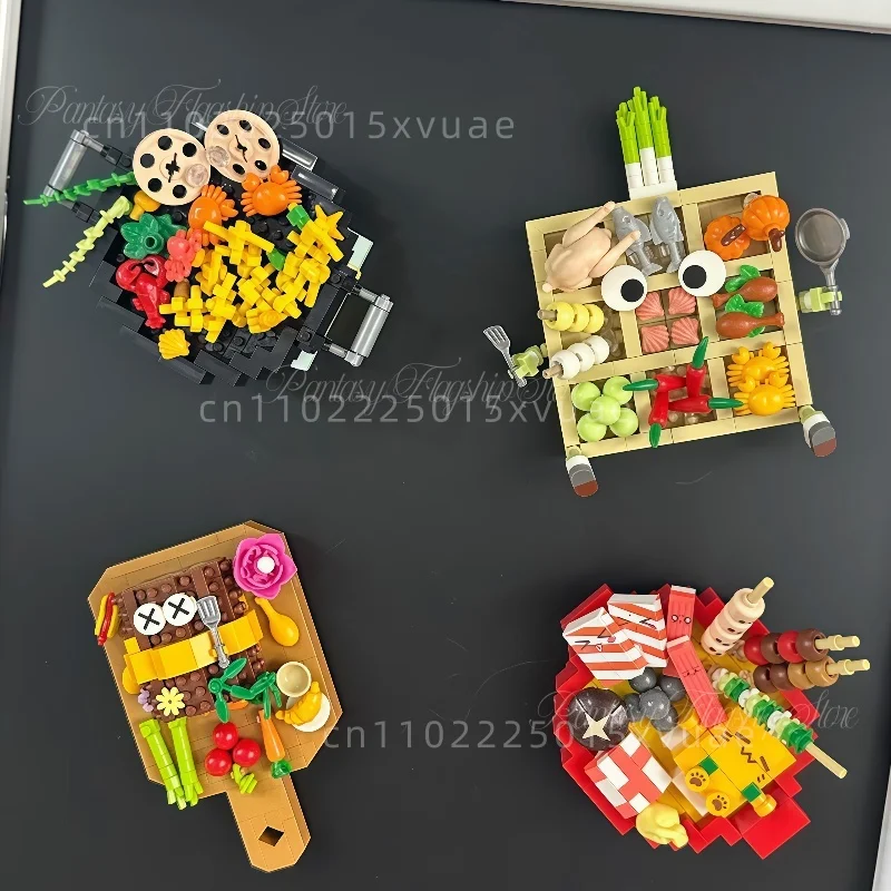 フードセット食事ビルディングブロック関東料理食品組み立てモデルパズルおもちゃ磁気冷蔵庫ステッカーかわいい装飾ギフト