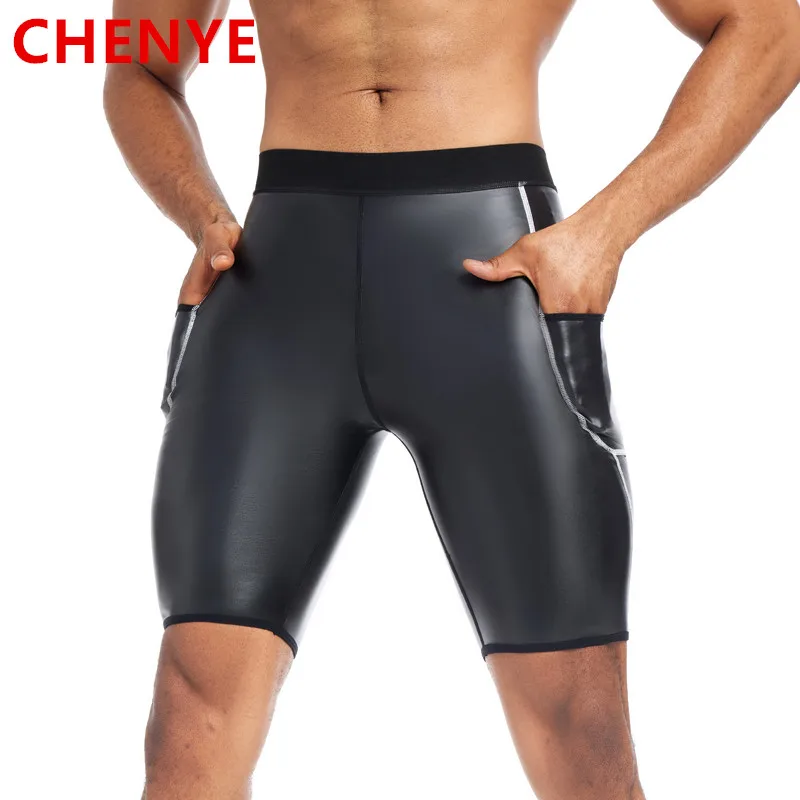 Shorts de couro branco com bolso para homens, shaper do corpo, treinador de cintura alta, calcinha de couro fitness, moda